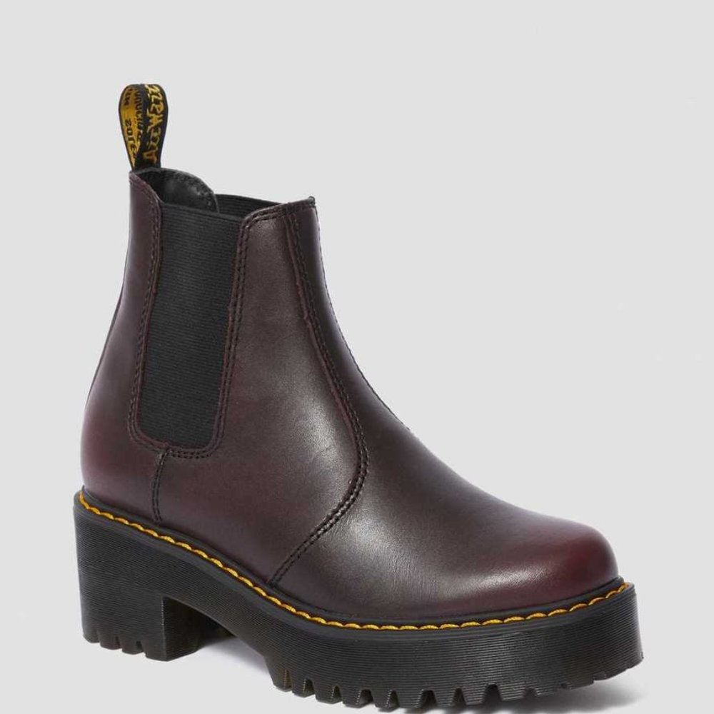 Cherry Red Dr. Marten’s Rometty Quad Platform Chelsea Boot / Winter Rain